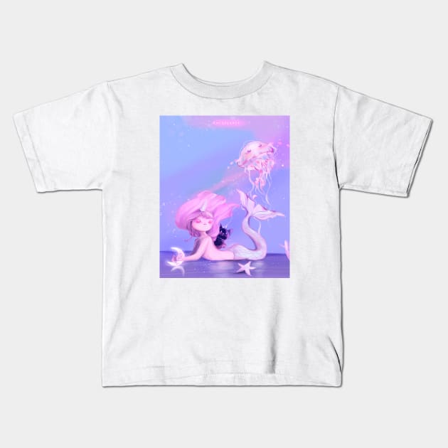 Little M and a Jellyfish Kids T-Shirt by Miya Gu Art